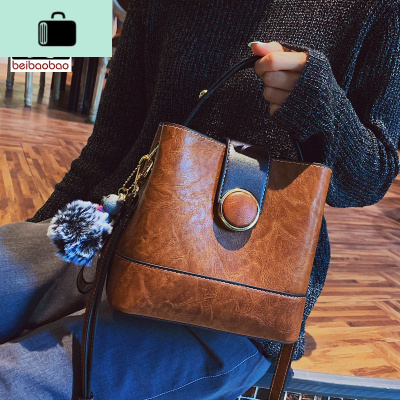 斜挎包女2020新款韩版百搭ins单肩包复古时尚大容量水桶包NEW LAKE女斜挎包