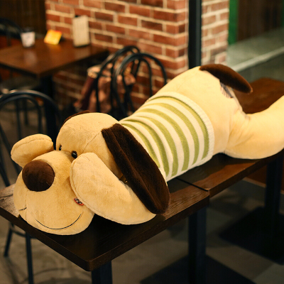 趴趴狗毛绒玩具可爱哈士奇公仔大号狗狗熊玩偶大布娃娃女孩二哈浅棕白+绿毛衣-1.1米彩袋包装+送小熊+眼罩随机款-