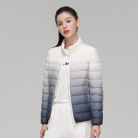 女装秋冬新款90绒轻薄羽绒服女款女式立领渐变色撞色外套