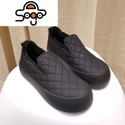 七色王国2020秋冬新款皮格子面加绒保暖平底休闲板鞋圆头百搭轻便女鞋潮休闲鞋