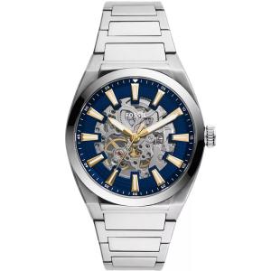 Fossil化石男士mm自动机械腕表 精致黑盘银色不锈钢休闲手表