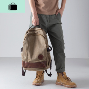 双肩包帆布男女厚实休闲电脑双肩背包男士旅行包男女复古百搭书包NEW LAKE 卡其色