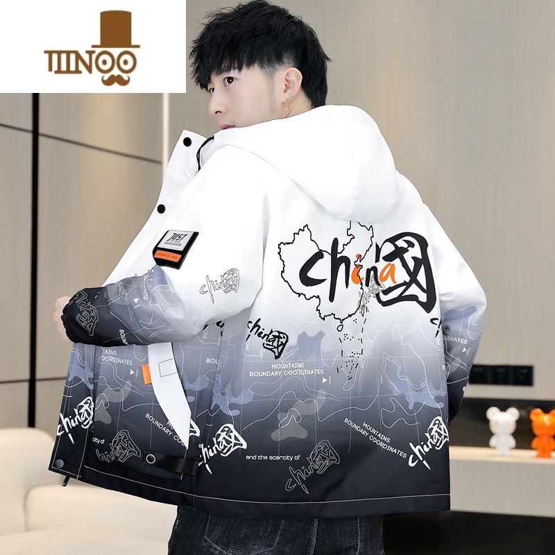 YANXU外套男休闲帅气连帽夹克青少年学生中国风渐变色印花冲锋衣