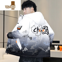 YANXU外套男休闲帅气连帽夹克青少年学生中国风渐变色印花冲锋衣