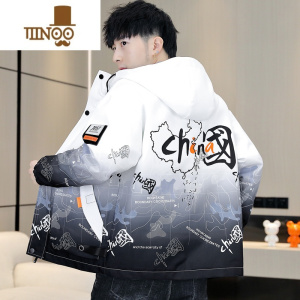 YANXU外套男休闲帅气连帽夹克青少年学生中国风渐变色印花冲锋衣