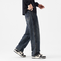 高街美式潮牌牛仔裤男秋冬季新款男生宽松休闲直筒阔腿垂感裤