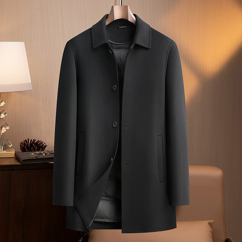 男士双面呢羊毛大衣秋冬新款中长款羽绒脱卸内胆中年羊毛大衣外套