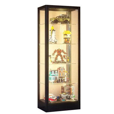 锦北 透明展柜手办展示柜带灯玻璃柜模型陈列柜单门五层400*400*1800mm