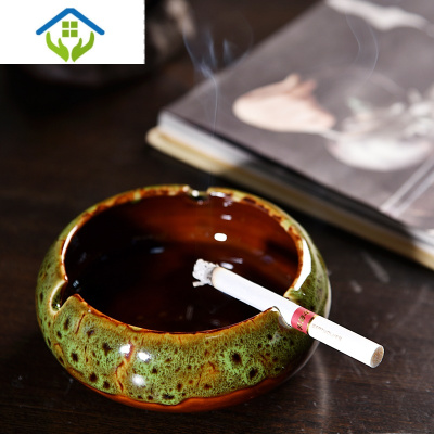 御蓝锦烟灰缸陶瓷创意个性时尚防风大号卧室客厅水晶玻璃烟灰缸欧式潮流小号窑变翡翠绿烟灰缸