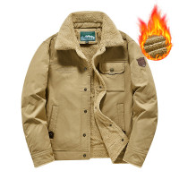 JPDUN男装夹克男加绒加厚棉衣工装棉服翻领羊羔绒外套