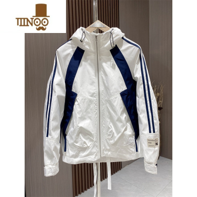 YANXU秋季拼色条纹冲锋衣男士新款百搭连帽上衣时尚帅气宽松休闲夹克男