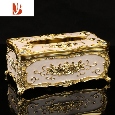 三维工匠欧式纸巾盒客厅创意抽纸北欧ins家用纸抽盒KTV茶几简约餐巾盒 金白