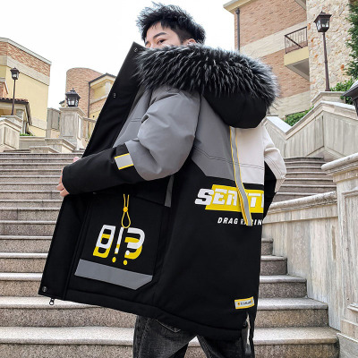 NEWLAKE棉衣男士中长款2020年新款外套冬季拼色加厚派克棉服韩版潮流棉袄棉衣