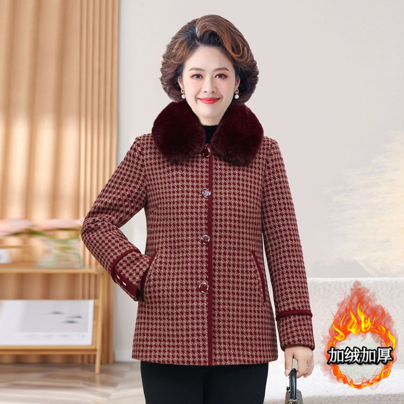 中老年妈妈秋冬装外套时尚仿水貂绒毛呢棉衣女士加绒加厚呢子上衣