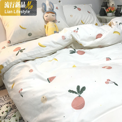 ins小清新四件套棉卡通水果床上用品床单被套萝卜1.5米三件套 三维工匠
