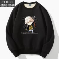 SUNTEK羔绒加绒加厚毛卫衣男无帽黑色厚款保暖衣服宽松套头圆领冬季卫衣