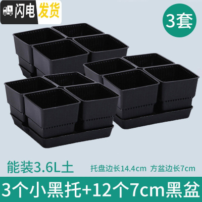 三维工匠多肉花盆带托盘肉肉套装组合透气塑料控根控型盆器 [3套][2.8元]小黑托+4个黑盆(7cm盆) 小花盆容器