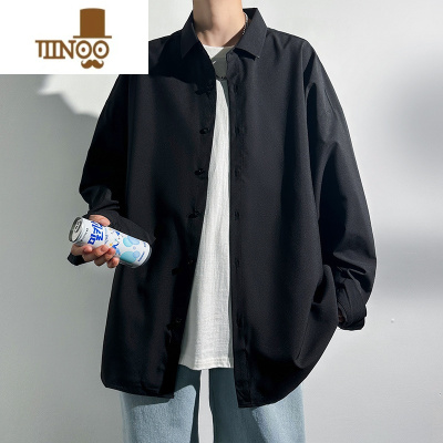 YANXU长袖衬衫男士新款潮牌感痞帅黑色衬衣男生宽松休闲外套