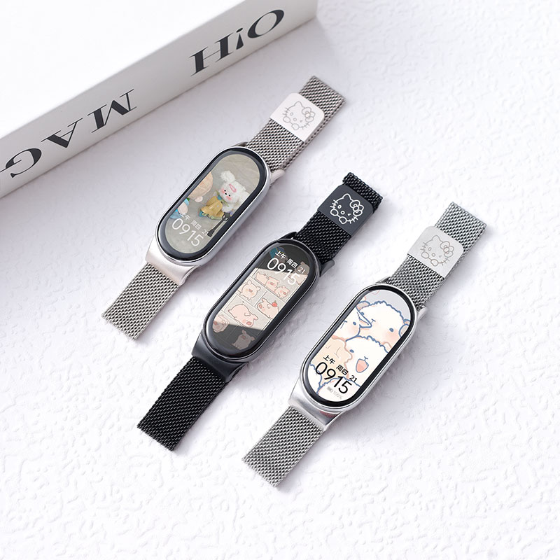 适用小米手环10/9/8/7/6/5带小米手环米兰镭雕表带NFC版智能运动硅胶个性潮男女十九八七代替换带手腕带3264