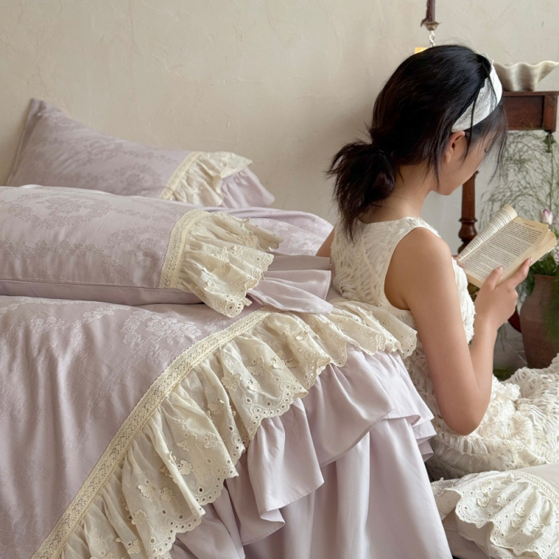 高品质唯美公主风长绒棉磨毛四件套云感超柔全棉提花床裙款床品