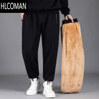 HLCOMAN加肥加大加绒男裤冬季胖子休闲裤p暖加厚羔绒黑色大码男士裤子