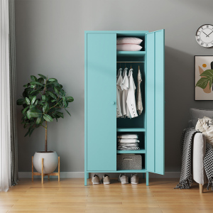 红星鼎龙 彩色更衣柜铁皮衣柜单门柜双门柜对开门衣柜换衣柜钢制衣柜带锁单 天蓝高脚双门