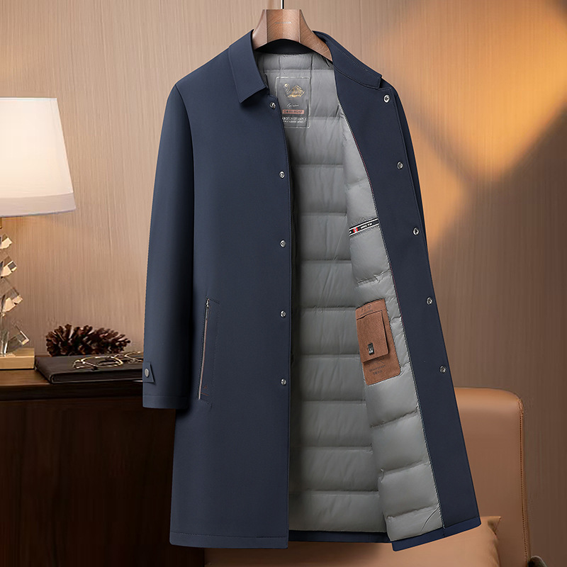 秋冬新款90新国标白鸭绒长款羽绒服男式商务休闲羽绒服大衣爸爸装