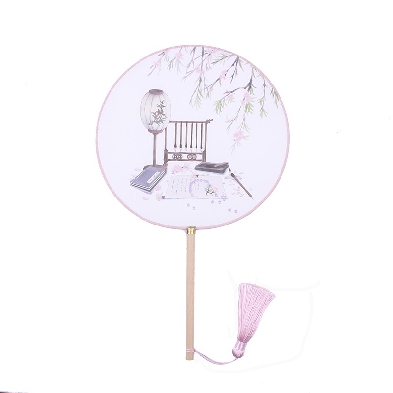 扇复古典 中国风汉服圆扇宫扇长柄 女式流苏古装饰舞蹈 三维工匠 紫藤