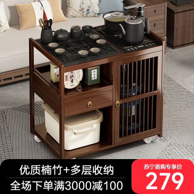移动茶台茶车家用茶水柜实木小茶桌带轮茶几功夫茶具套装烧水一体