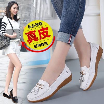 LI李公子-免费试穿-舒适软底妈妈鞋白色护士鞋真皮豆豆鞋女休闲坡跟牛筋底单鞋小白鞋女