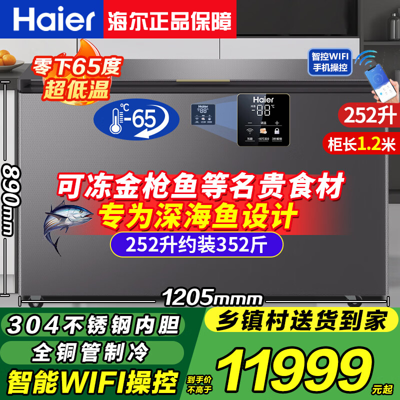 [金枪鱼帝王蟹专用]冰柜零下60℃/70℃超低温名贵食材海鲜柜细胞级冷冻柜商用大容量冰箱 252升 -65°C超低温