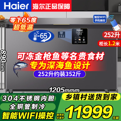 [金枪鱼帝王蟹专用]冰柜零下60℃/70℃超低温名贵食材海鲜柜细胞级冷冻柜商用大容量冰箱 252升 -65°C超低温