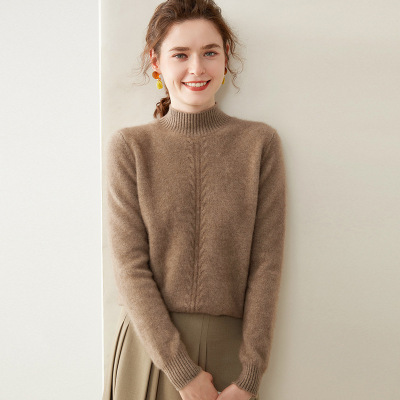 半高领山羊绒衫女秋冬新款七针双股加厚针织打底衫纯色提花套头毛
