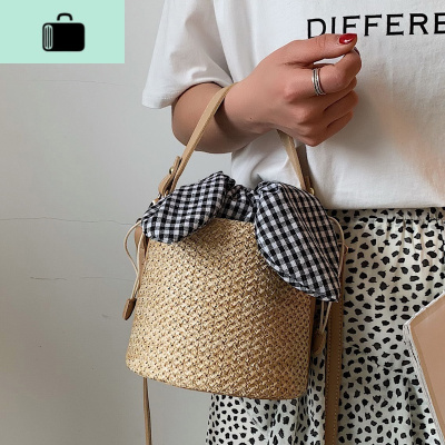 洋气清新编水桶2019小包包春夏新款仙女藤编沙滩度假手提斜挎包NEW LAKE女士单肩包