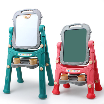 怀乐儿童磁性画板黑板儿童画画涂鸦写字板家用画板画架套装可升降双面磁性高短二合一款绿色送大礼包-