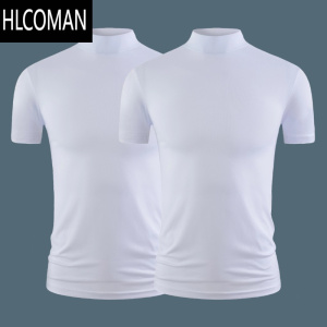 HLCOMAN莫代尔棉中领短袖T恤打底衫男半高领修身上衣男装小高领半袖体恤