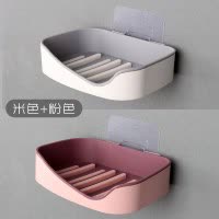 壁挂式香皂置物架创意免打孔洗衣皂托吸盘肥皂盒沥水卫生间香皂盒 三维工匠 [3个装]米色+粉色+深蓝