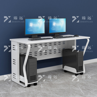 臻远 钢架电脑桌培训桌机房电脑桌学习桌课桌 双人位K款