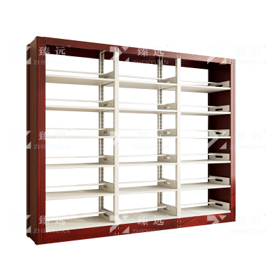 臻远 ZY4072638 钢制书架红色转印图书馆书架资料架 双面6层一列三组 2800*450*2000