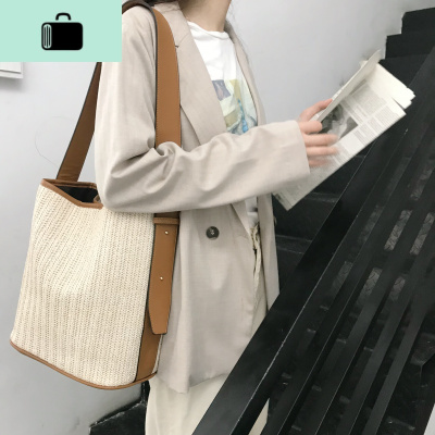 包包女包新款2019夏日韩潮百搭编织包休闲单肩包女个性大容量包NEW LAKE 棕色女士单肩包