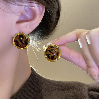 几何豹纹耳钉轻奢高级感气质大气耳环港风复古夸张精致个性耳饰女送女朋友老婆情人节七夕生日礼物