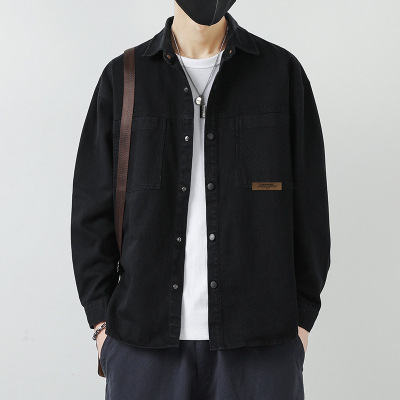 衬衫男士春秋季薄款港风日系长袖男装衬衣宽松开衫外套百搭休闲潮