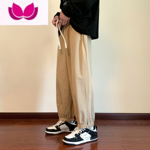 七斓日系裤子男深蓝色束脚纯色阔腿春季新款工装裤复古潮流宽松休闲裤