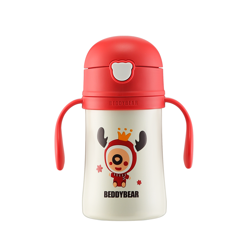 小号圣诞学饮杯免费刻字杯具熊婴儿保温杯带吸管宝宝学饮杯泡奶粉儿童小号水杯带手柄两用BEDDYBEAR学饮杯280ml