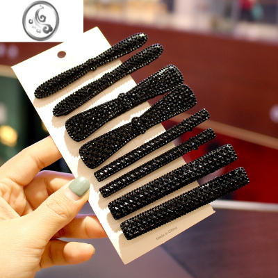 JiMi韩版后脑勺黑色发夹带钻一字夹鸭嘴夹刘海边夹碎发夹对夹简约发卡