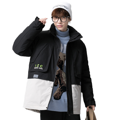 Manloric日系潮流新款加厚保暖立领外套男帅气双拼色学生短款白鸭绒羽绒服EL-2729