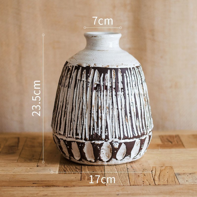 美帮汇手工陶瓷花瓶花器 美式粗放复古做旧古董风 艺术风格摆件 陶瓶&