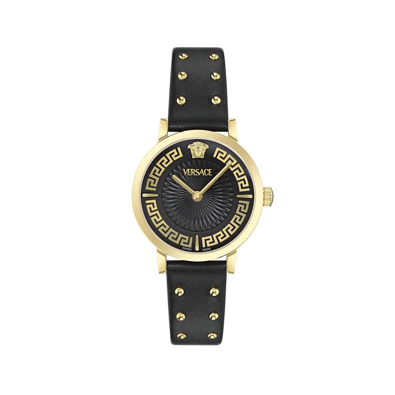 范思哲Versace手表女石英黑色表盘圆形表盘皮革表带商务休闲