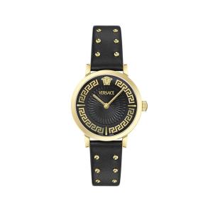 范思哲Versace手表女石英黑色表盘圆形表盘皮革表带商务休闲 Black