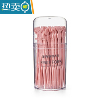 敬平套装创意可爱卡通小叉子收纳罐欧式家用儿童吃水果签 粉色罐装50支